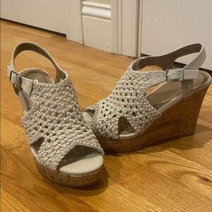 Elegant Beige Woven Wedge Sandals